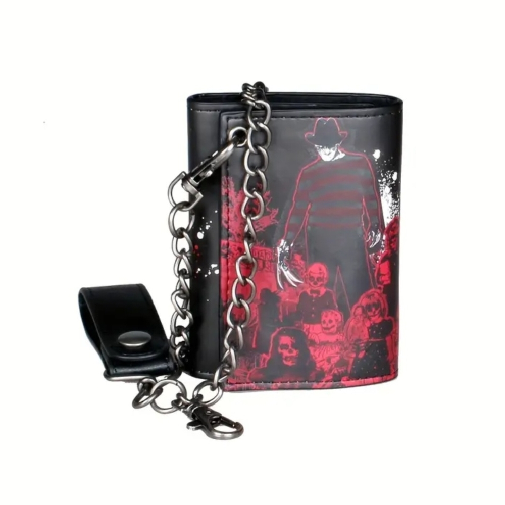 Freddy Krueger Themed Black and Red Wallet with Chain